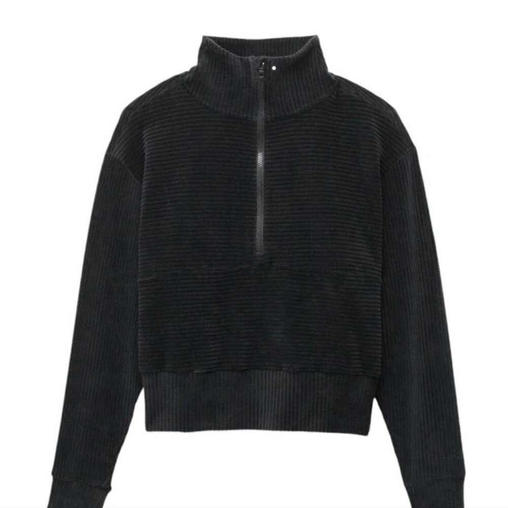 prAna Escambia Black Half-Zip Organic Cotton Ribbed Pullover Size Small